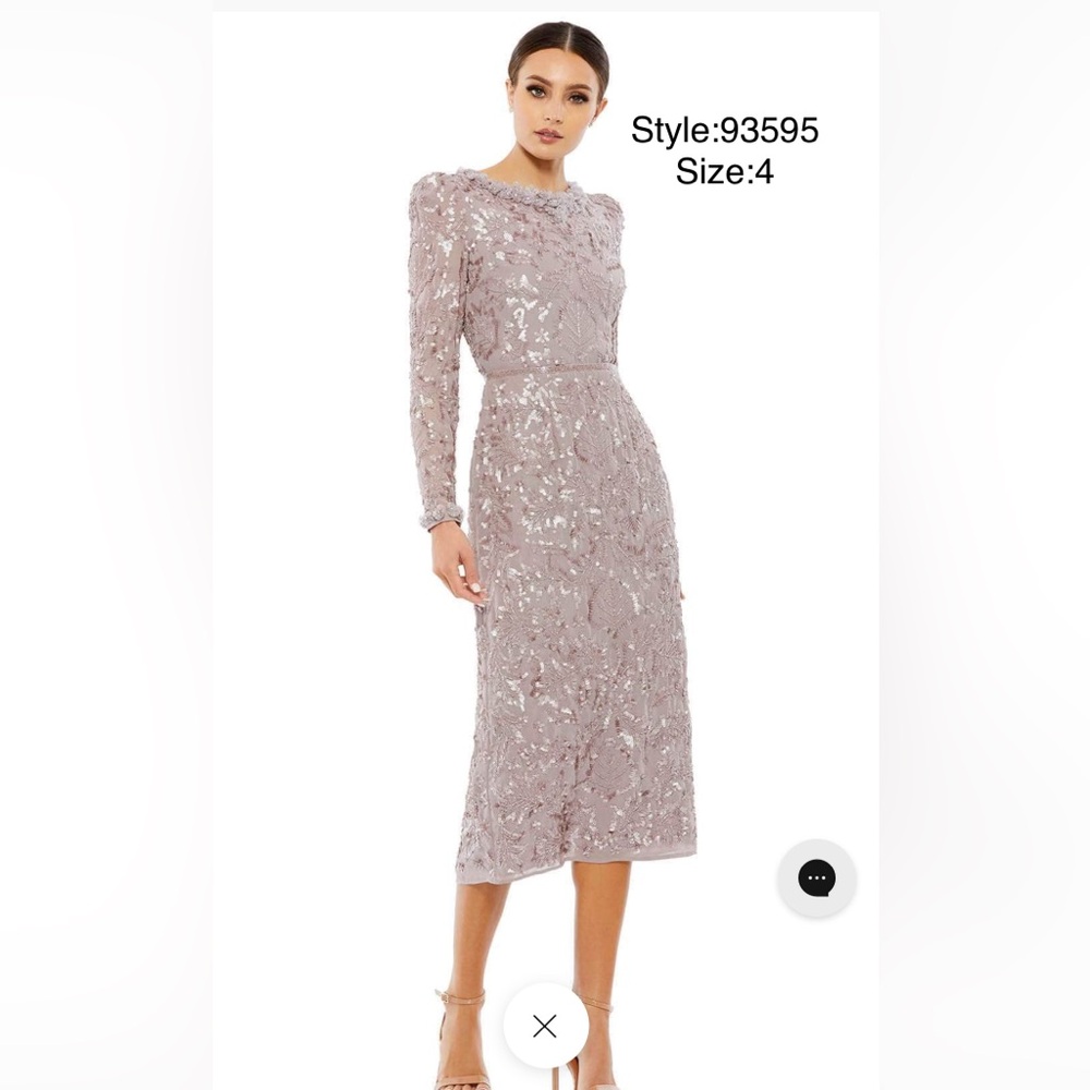 Fully embellished jewel neckline midi dress in mauve